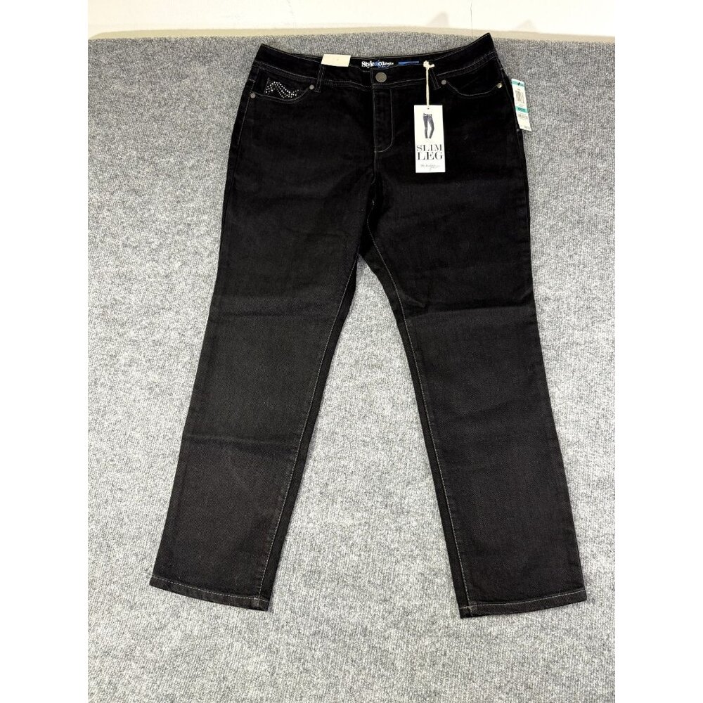 Style & Co. Womens Petite Slim Leg Black Jeans Size 16P With Rhinestone Accents